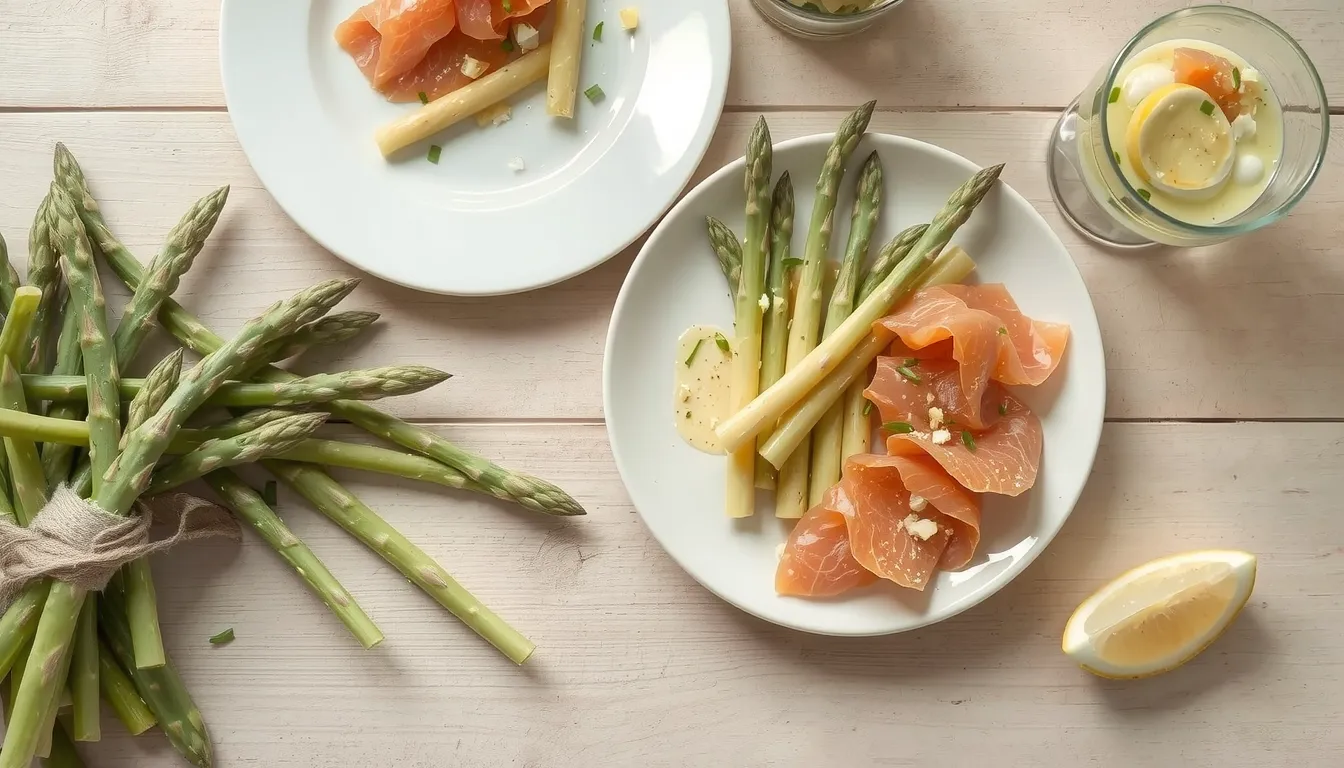 recette entrée avec asperges blanches et saumon fumé